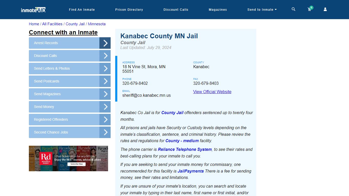 Kanabec County MN Jail - Inmate Locator